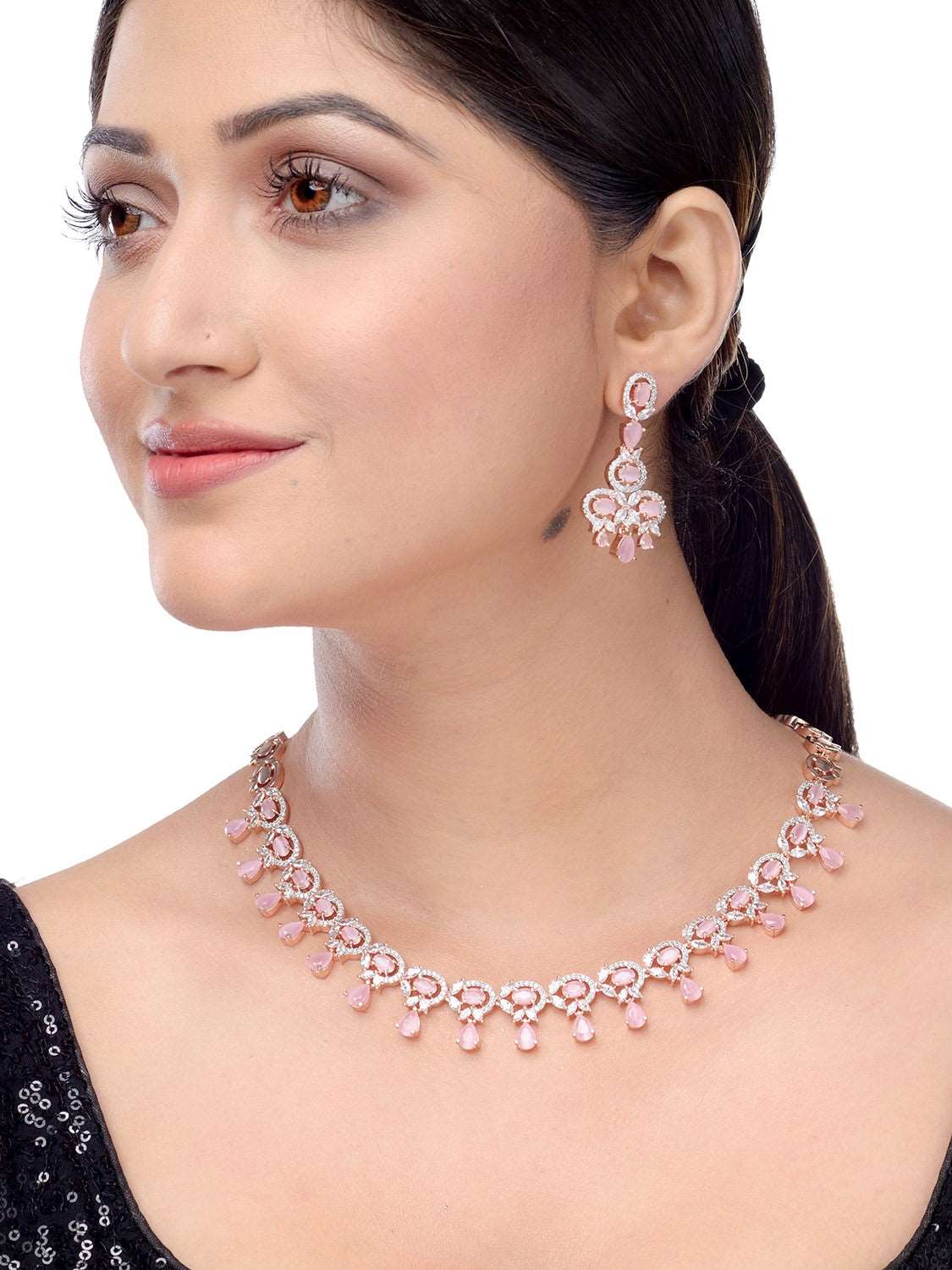 Contemporary Pink Diamond studded Necklace Earrings for women & Girls, zaveri pearls, sale price rs, sale price, sale gold plated, sale gold, sale, rubans, ring, regular price, priyassi jewel